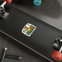 Load image into Gallery viewer, Holiday Frog Vinyl Sticker — Festive Frog with Santa Hat, Guitar & Poinsettias (Kiss-Cut Decal)