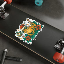 Load image into Gallery viewer, Holiday Frog Vinyl Sticker — Festive Frog with Santa Hat, Guitar & Poinsettias (Kiss-Cut Decal)