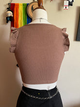 Load image into Gallery viewer, Ruffle Strap Stretchy Ribbed Bohemian Crop Tank | Seamless Scoop Neck Top | Summer Top | 2000s Retro | Vintage | Retro | Boho Hippie Fashion