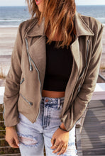 Load image into Gallery viewer, Women’s Suede Jacket, Soft Faux Suede Jacket, Flight Coat Zip Up Biker Jacket, Moto Faux Suede Jacket Lightweight Open Front, Vegan Suede