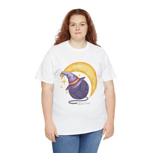 Load image into Gallery viewer, Witch Knots Moon T‑Shirt — Cute Yarn Ball and Witch Hat Illustration Tee
