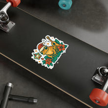 Load image into Gallery viewer, Holiday Frog Vinyl Sticker — Festive Frog with Santa Hat, Guitar &amp; Poinsettias (Kiss-Cut Decal)

