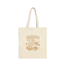 Load image into Gallery viewer, Cozy &#39;Breathe In, Cozy&#39; Cotton Canvas Tote — Cute Coffee &amp; Toast Eco Bag

