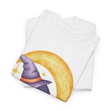 Load image into Gallery viewer, Witch Knots Moon T‑Shirt — Cute Yarn Ball and Witch Hat Illustration Tee
