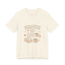 Load image into Gallery viewer, Breathe In Cozy T‑Shirt — Cute Fall Cozy Tee with Mug &amp; Blanket Graphic
