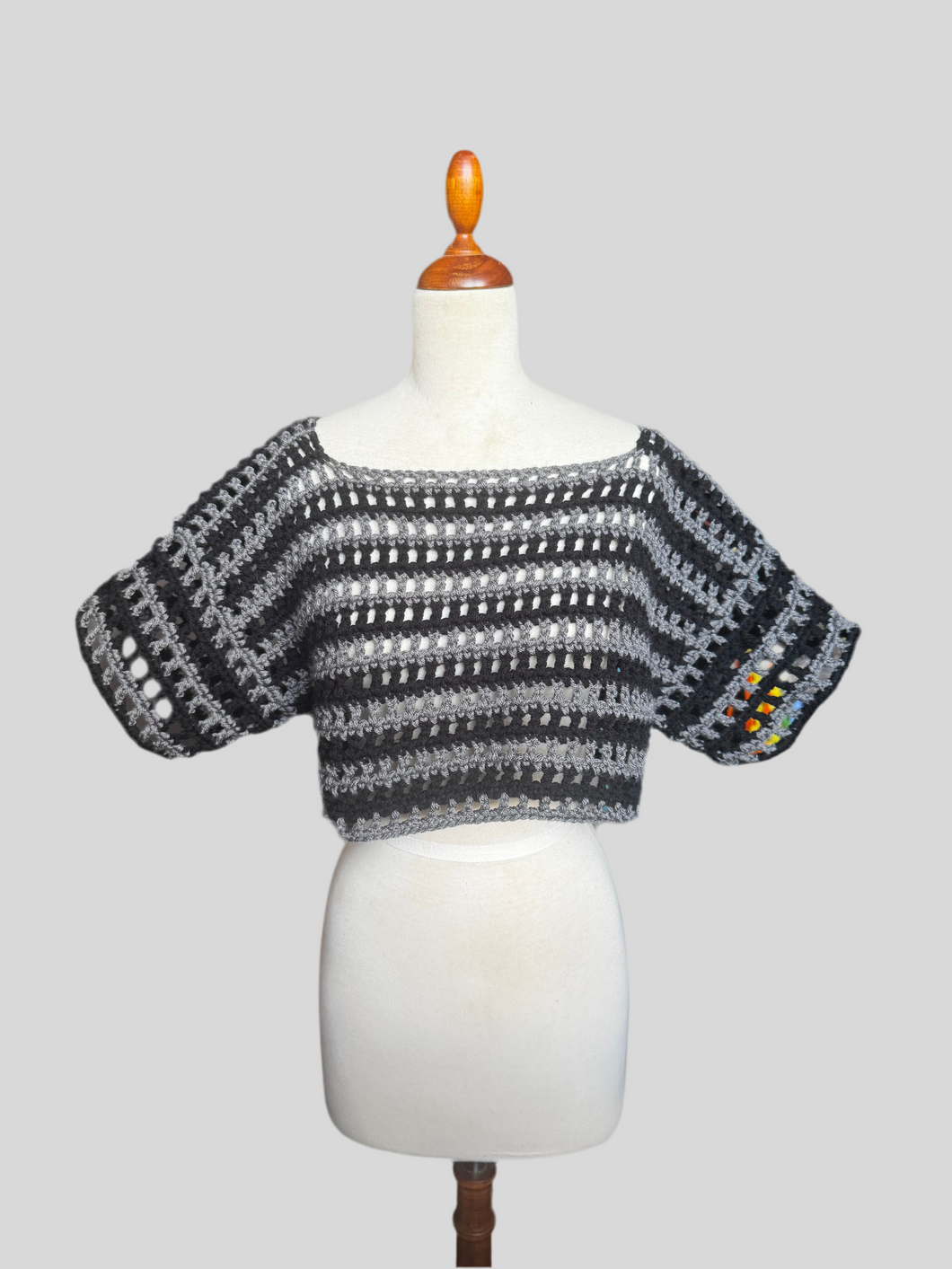 Grey and black crochet top