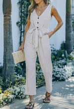 Load image into Gallery viewer, V Neck Button Jumpsuit with Belt
